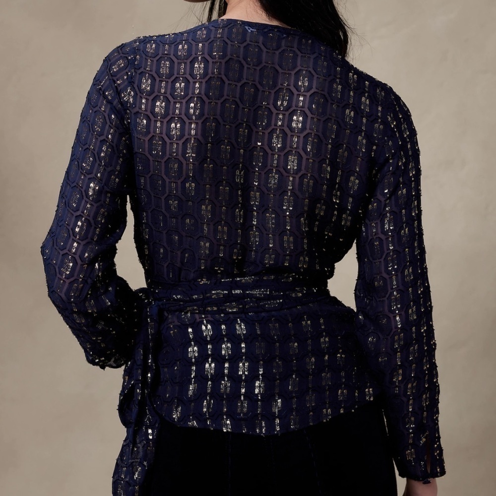 NWT Banana Republic Navy Aida Jacquard Wrap Top Size XXL​​​​​​​​ - Picture 3 of 4
